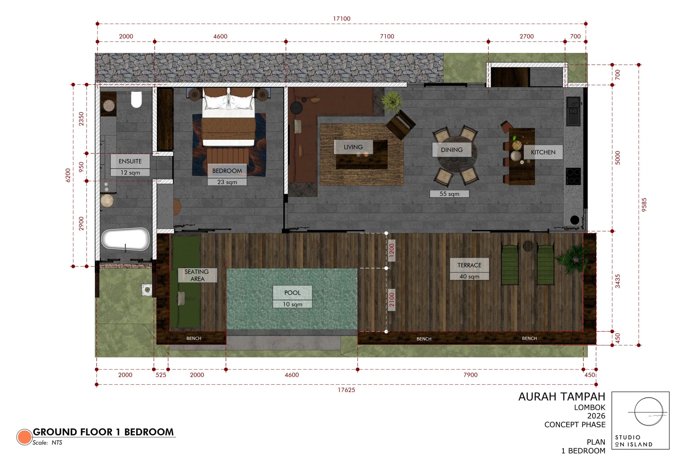 One Bedroom Residence concept floor plan 1