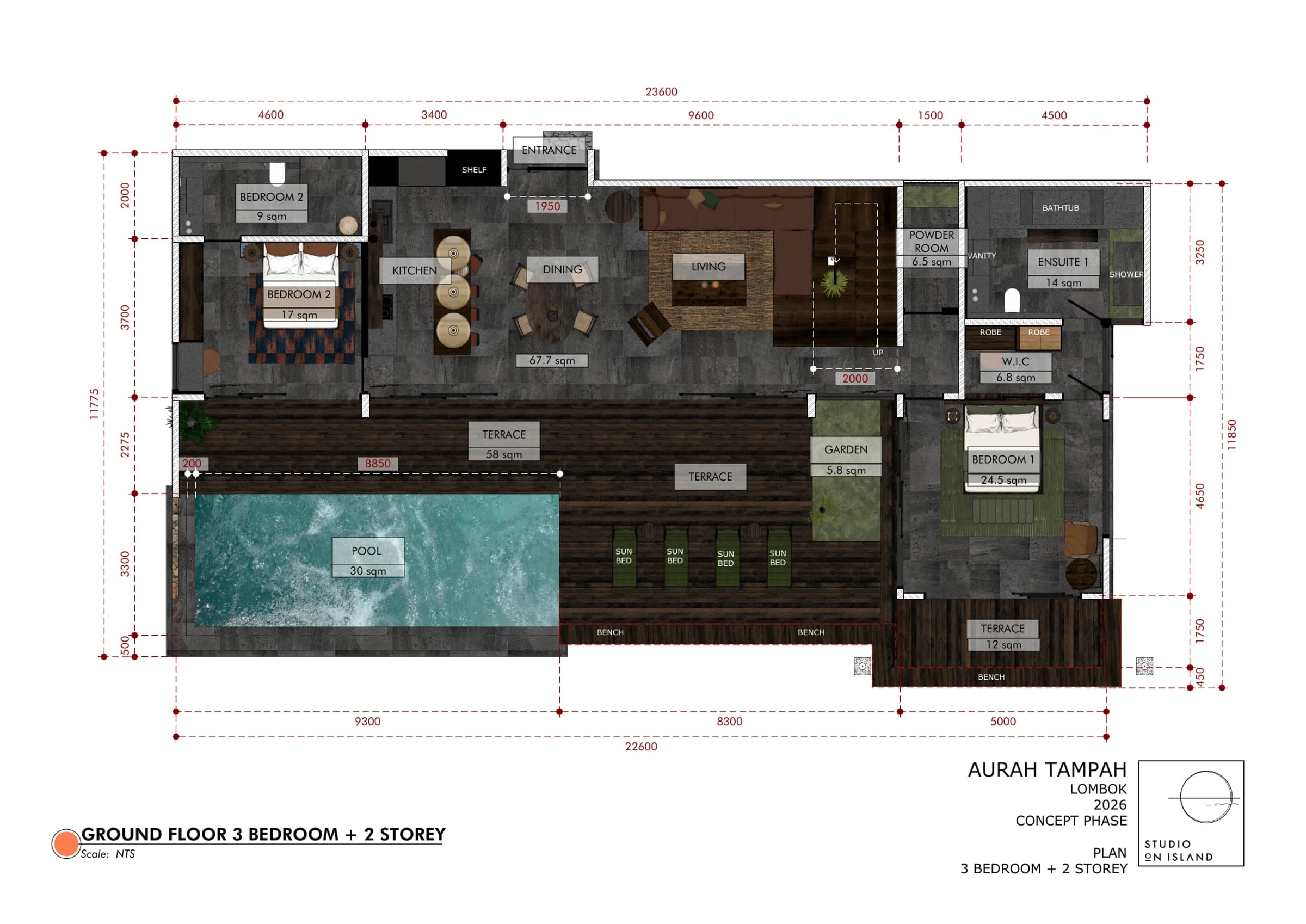 Three Bedroom Two-Storey Residence concept floor plan 1
