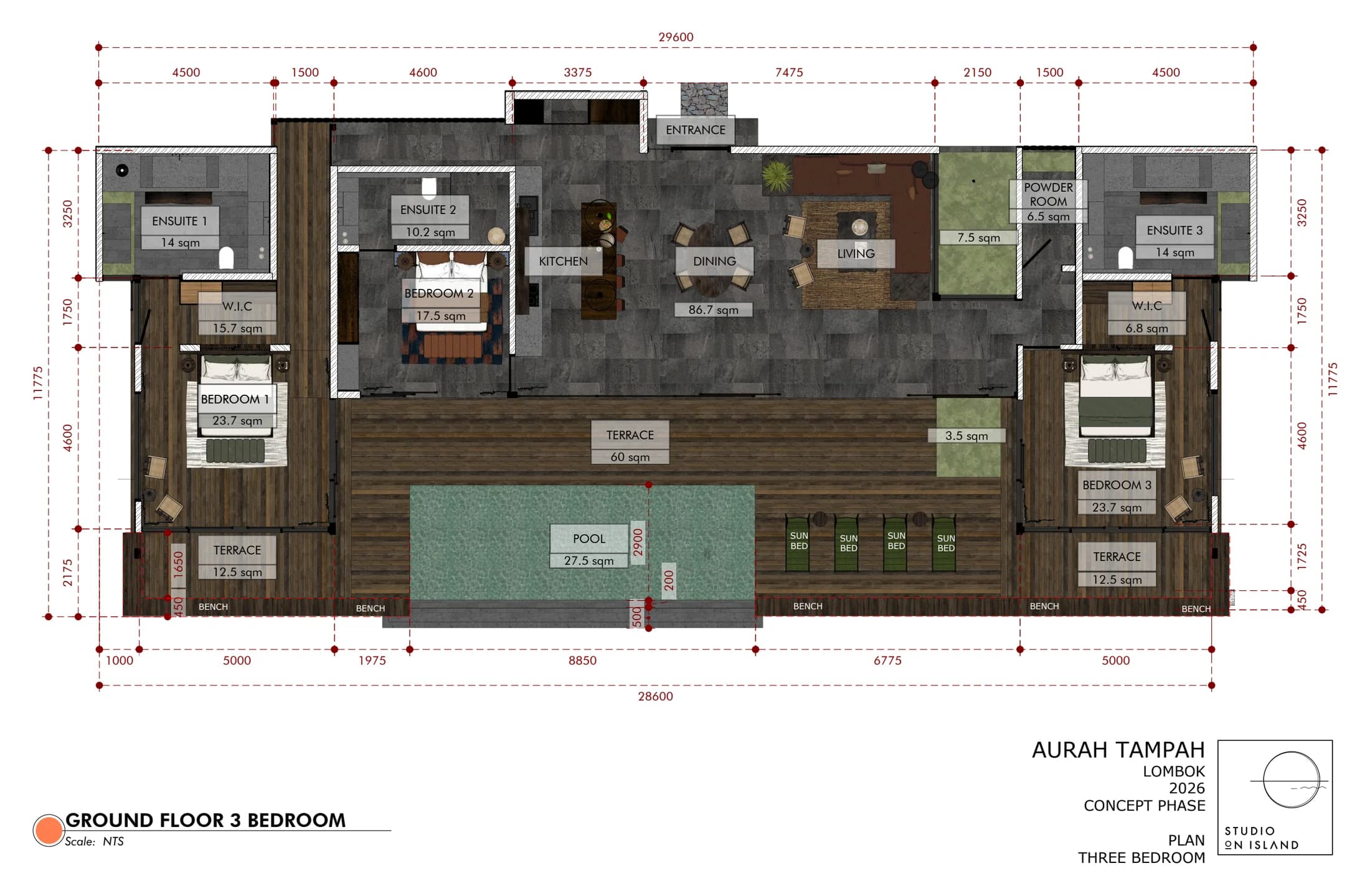 Three Bedroom Residence concept floor plan 1
