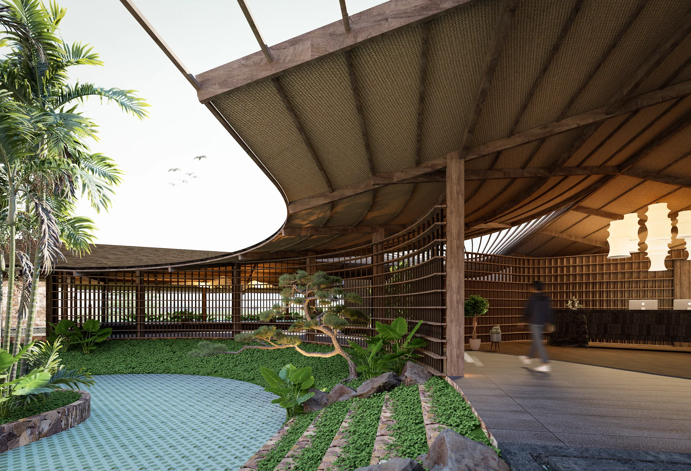 Arrival, lobby and wellness architectural render 2 at AURAH