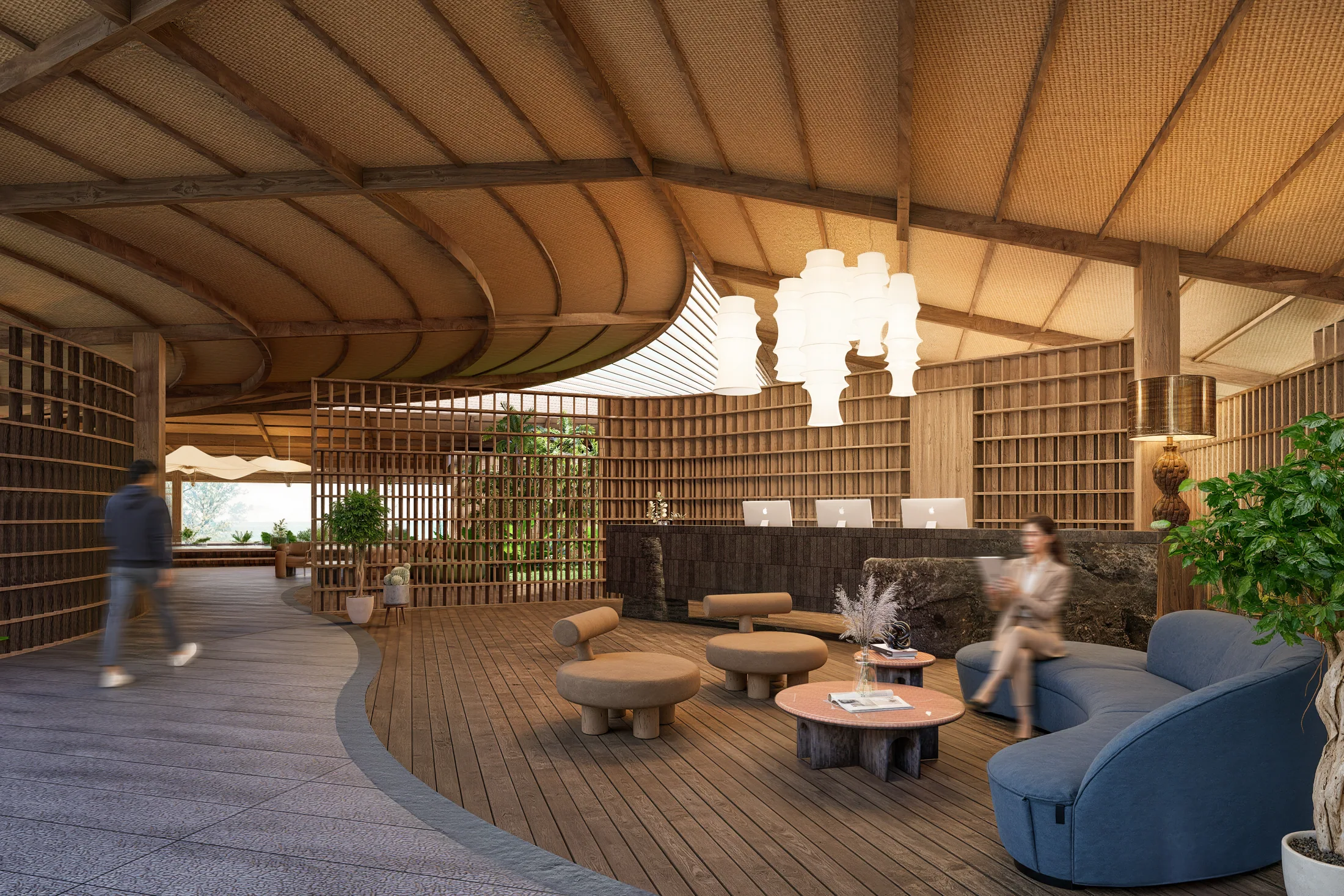 Arrival, lobby and wellness architectural render 3 at AURAH