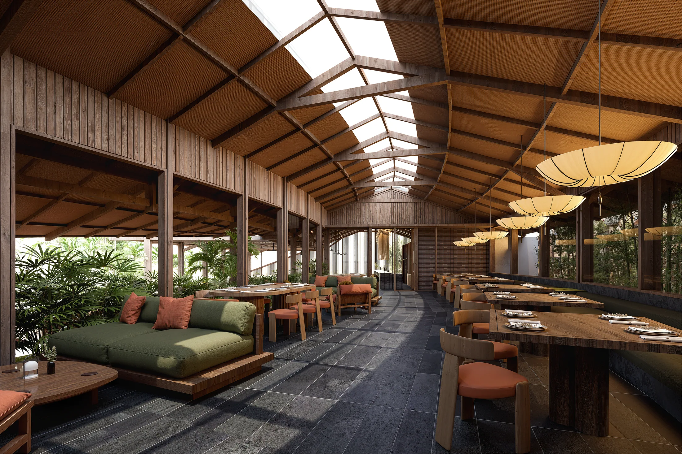 Restaurant, bar and pool architectural render 3 at AURAH