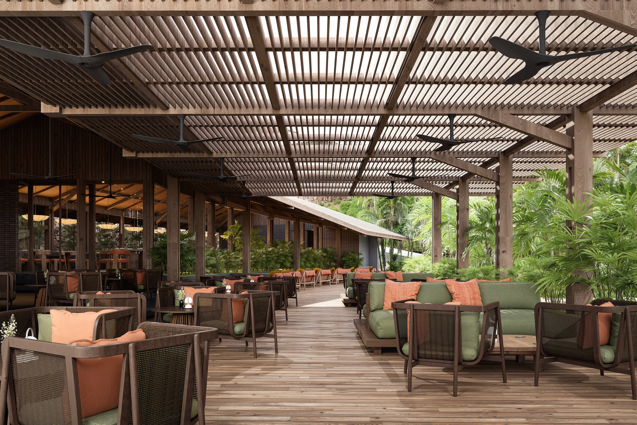Restaurant, bar and pool architectural render 4 at AURAH