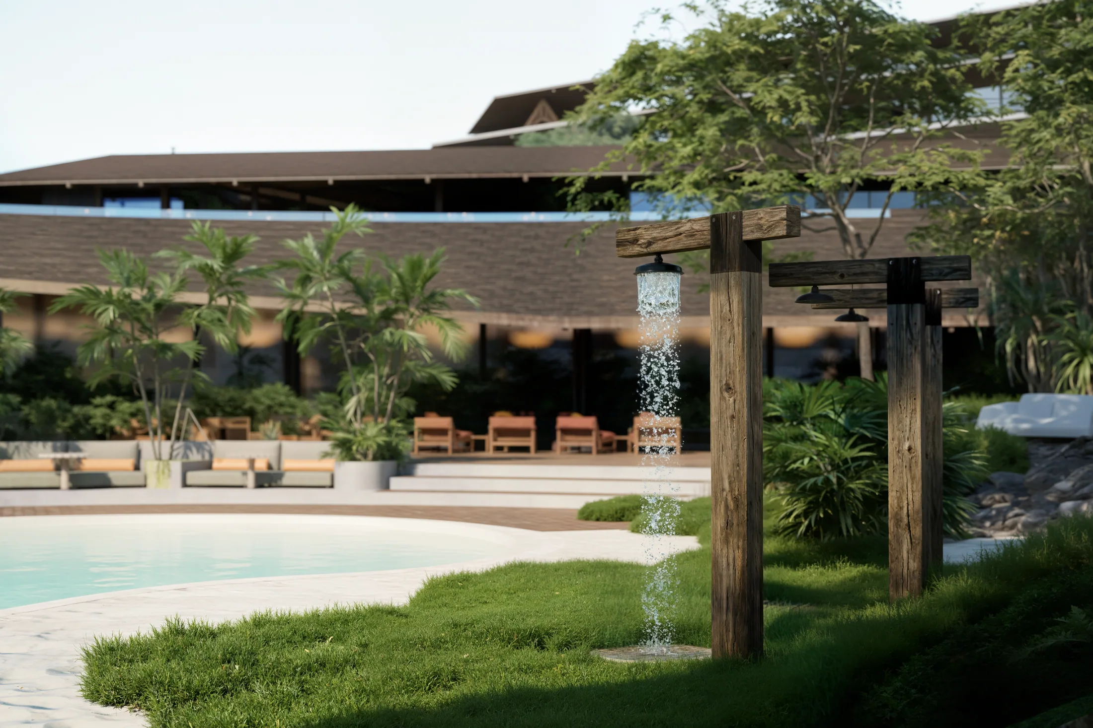 Restaurant, bar and pool architectural render 9 at AURAH