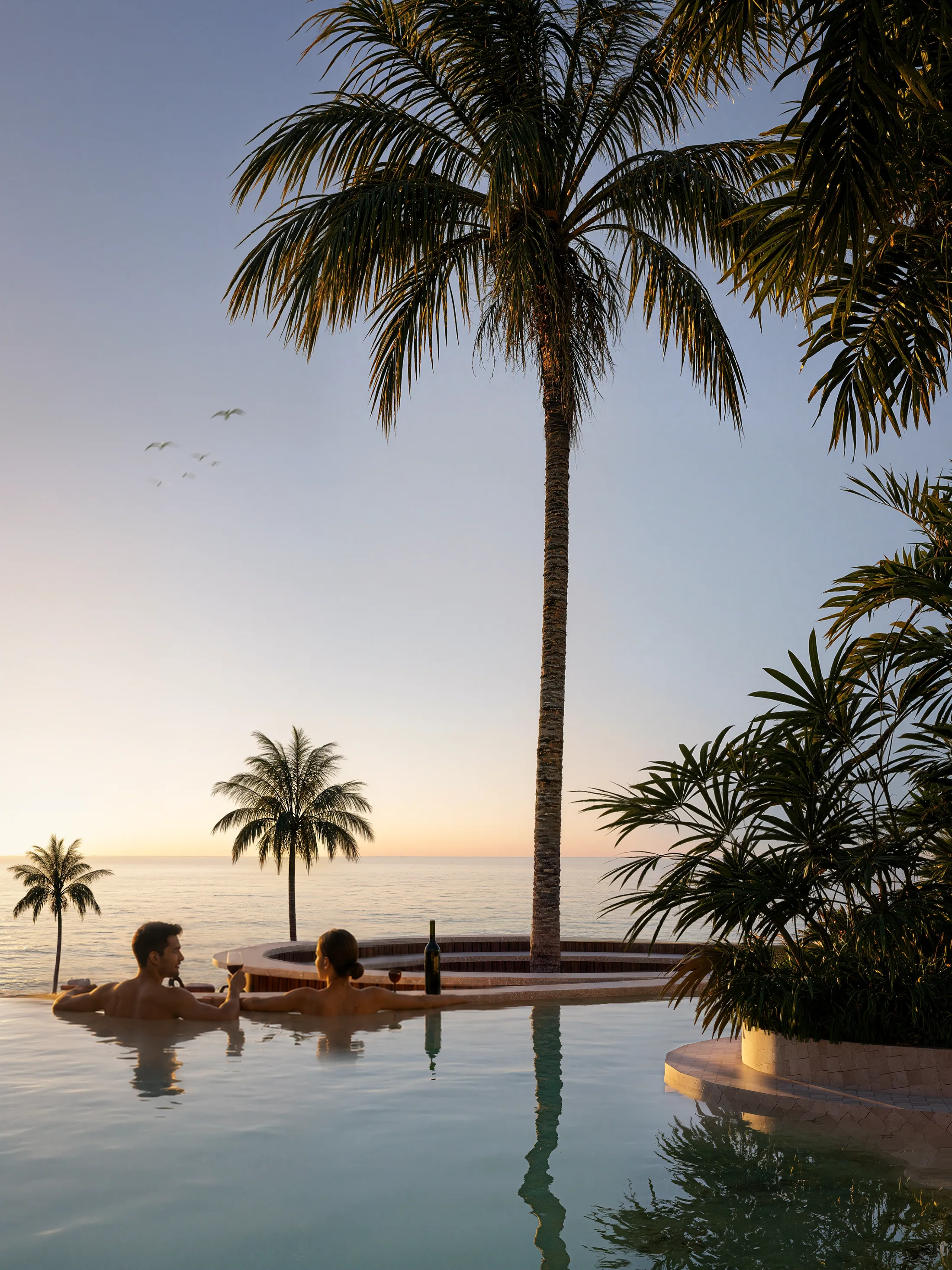 Restaurant, bar and pool architectural render 11 at AURAH